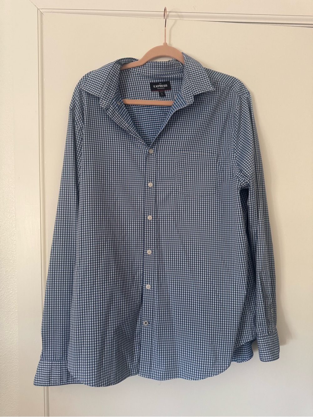 Express Men’s Blue Micro-Check Button-Up Shirt